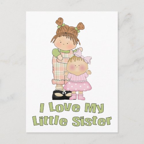 I Love My Little Sister Girls Postcard