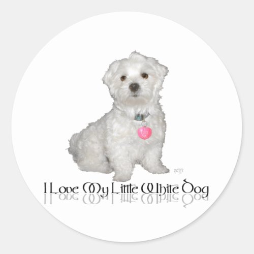 I Love My Little White Dog _ Maltese  Classic Round Sticker