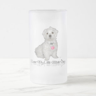 I Love My Little White Dog - Maltese ! Frosted Glass Beer Mug