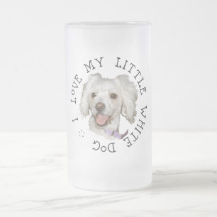 I Love My Little White Dog Poodle / Bichon Mix Frosted Glass Beer Mug