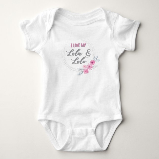 I Love My Lola & Lolo Pink Wreath Baby Bodysuit (Front)