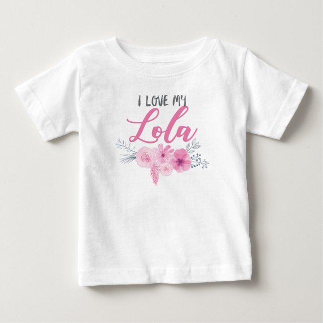 I Love My Lola Pink Bouquet Baby T-Shirt (Front)