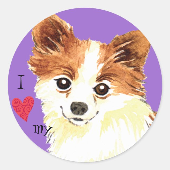 I Love my Long Coat Chihuahua Classic Round Sticker (Front)