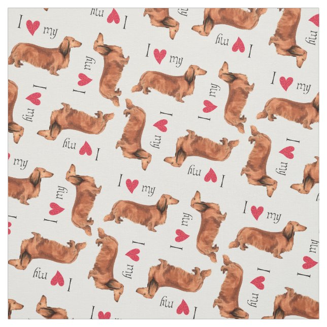 I Love my Longhaired Dachshund Fabric (Swatch)