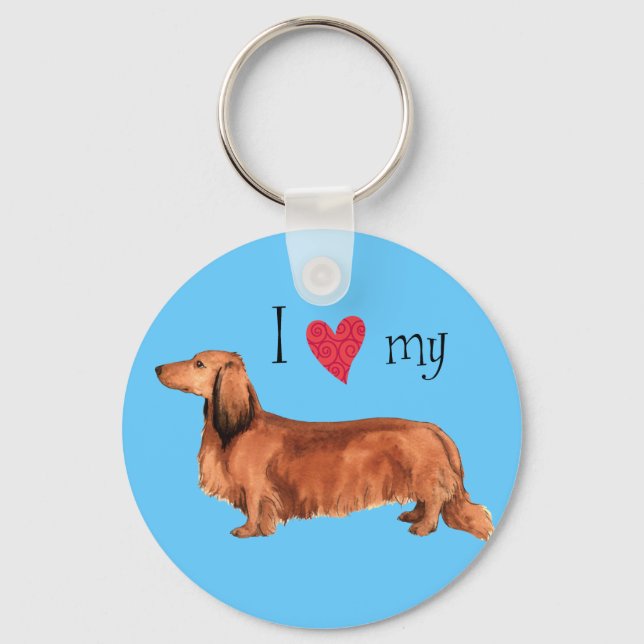 I Love my Longhaired Dachshund Keychain (Front)