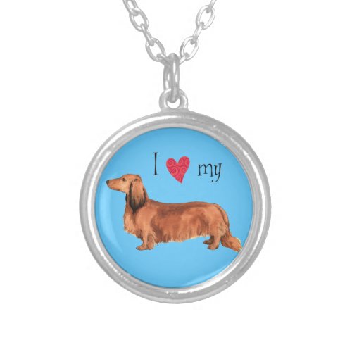 I Love my Longhaired Dachshund Silver Plated Necklace