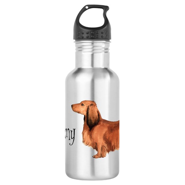 I Love my Longhaired Dachshund Stainless Steel Water Bottle (Front)