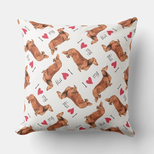 I Love my Longhaired Dachshund Throw Pillow (Front)