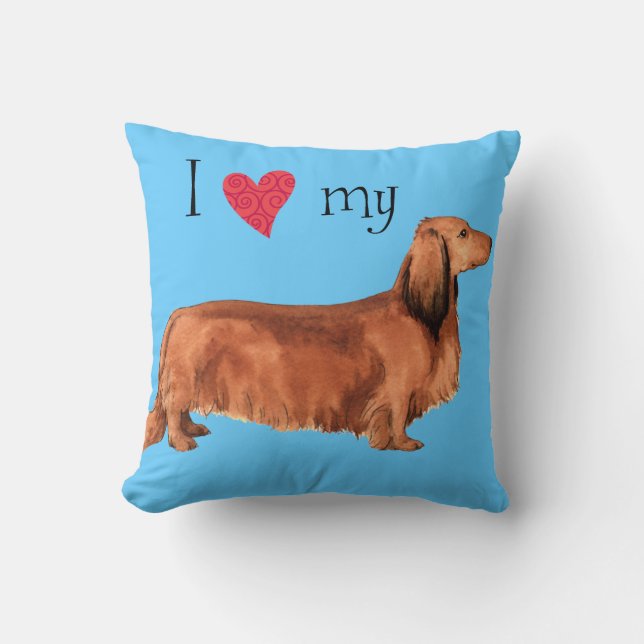 I Love my Longhaired Dachshund Throw Pillow (Front)