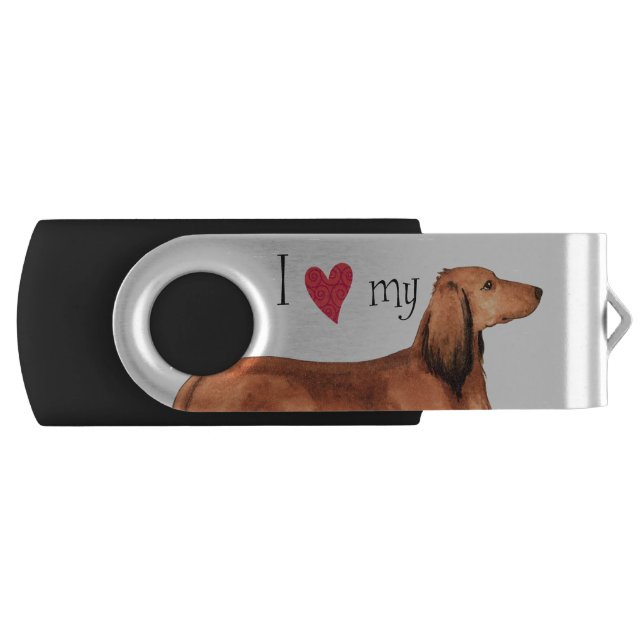 I love my Longhaired Dachshund USB Flash Drive (Front)