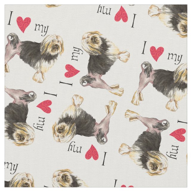 I Love my Lowchen Fabric (Close Up)