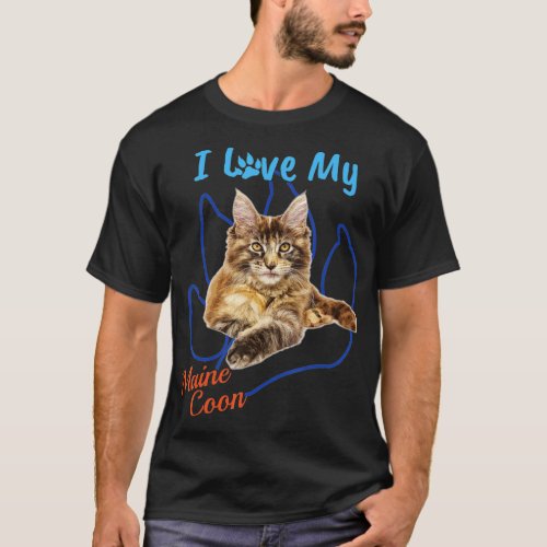 I Love My Maine Coon Best Cat Lover Paw Print  T_Shirt