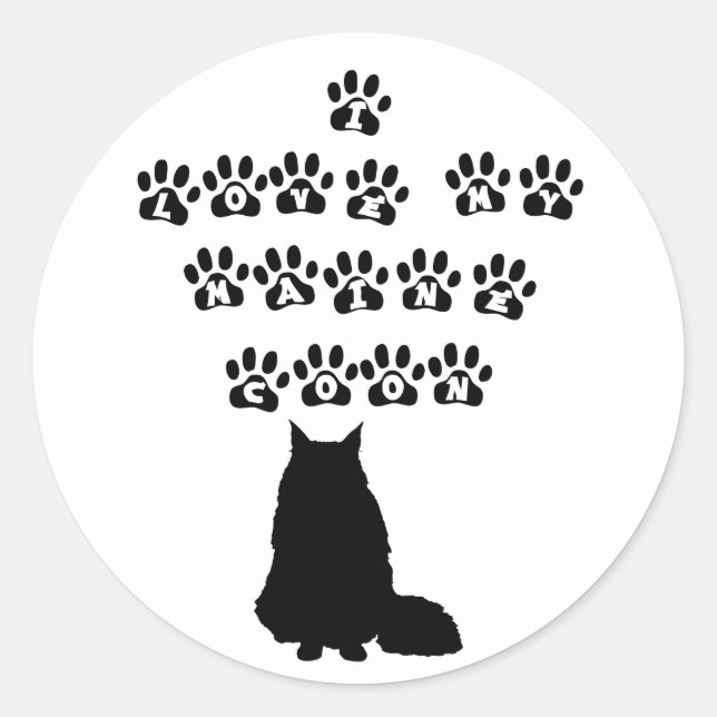 I Love My Maine Coon--Black Text Classic Round Sticker (Front)