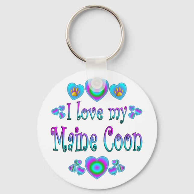 I Love My Maine Coon Cat Keychain (Front)