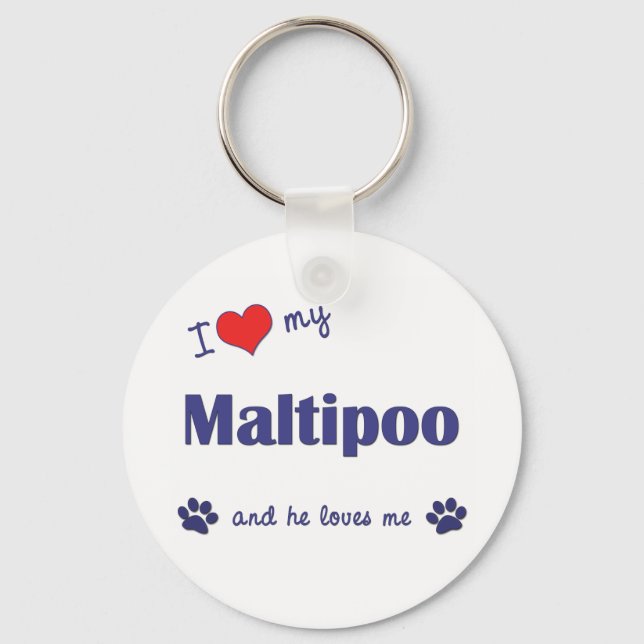 I Love My Maltipoo (Male Dog) Keychain (Front)