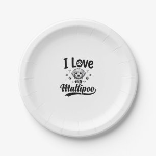 I Love My Maltipoo Vintage Engraving Dog Design_1 Paper Plates