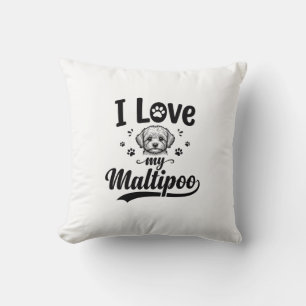 I Love My Maltipoo Vintage Engraving Dog Design_1 Throw Pillow