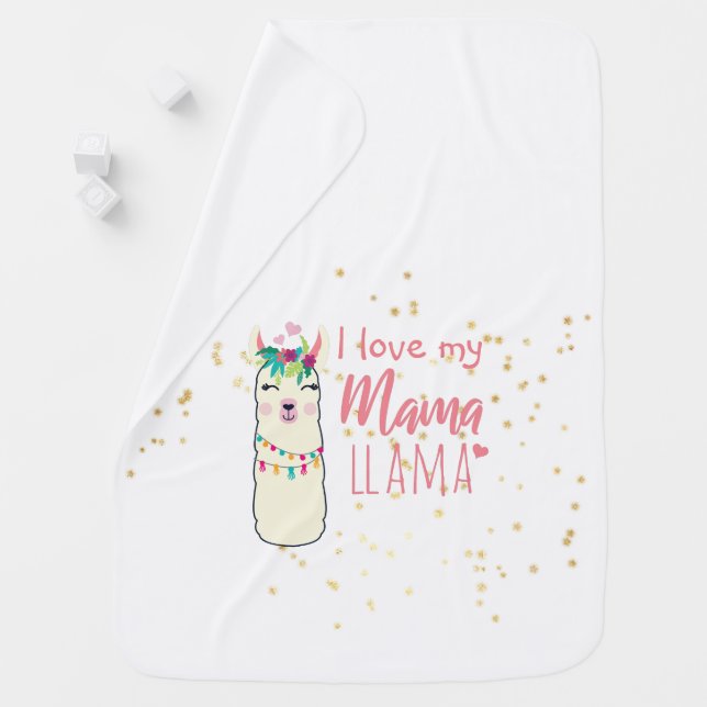 I Love My Mama Llama Cute Girls Pink Gold Shower Baby Blanket (In Situ)