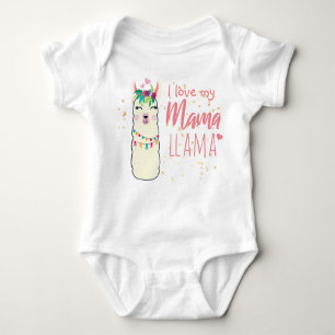 I Love My Mama Llama Cute Girls Pink Gold Shower Baby Bodysuit