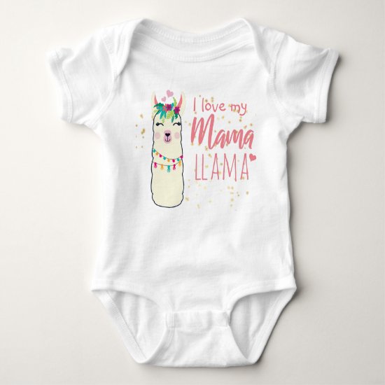 I Love My Mama Llama Cute Girls Pink Gold Shower Baby Bodysuit