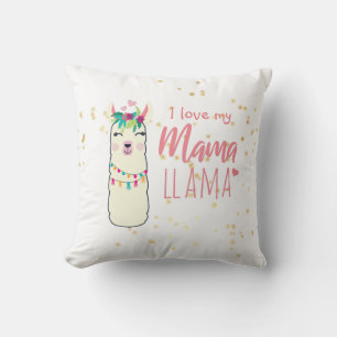 I Love My Mama Llama Cute Girls Pink Gold Shower Throw Pillow