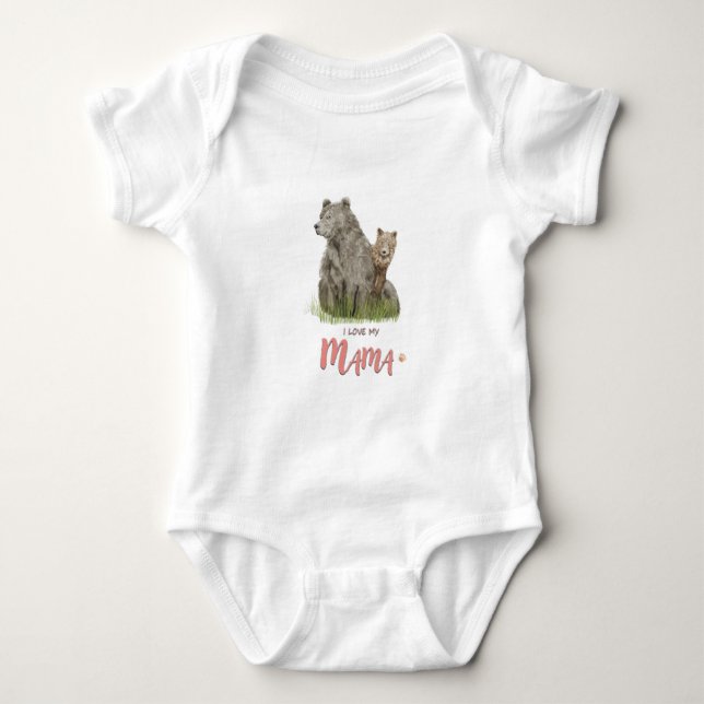 I LOVE MY MAMA Mom and Cub  Baby Bodysuit (Front)