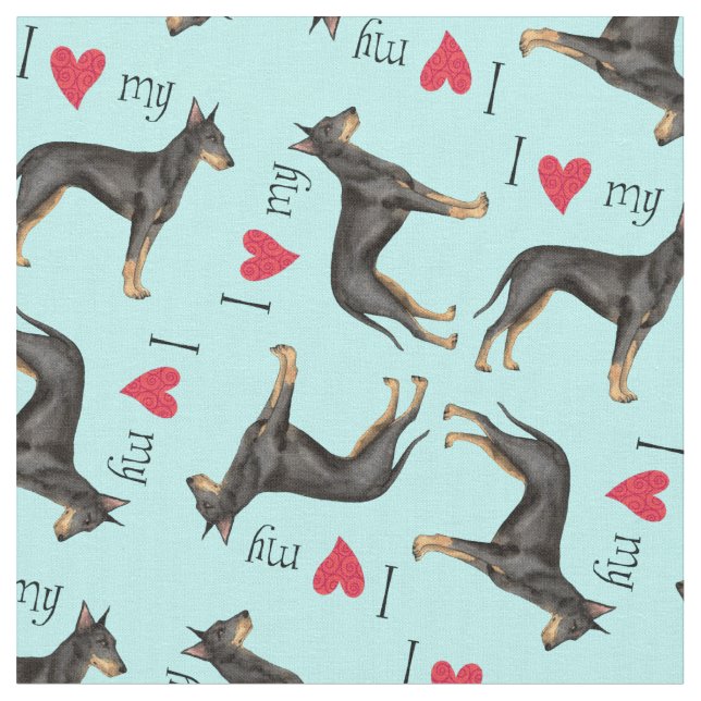 I Love my Manchester Terrier Fabric (Close Up)