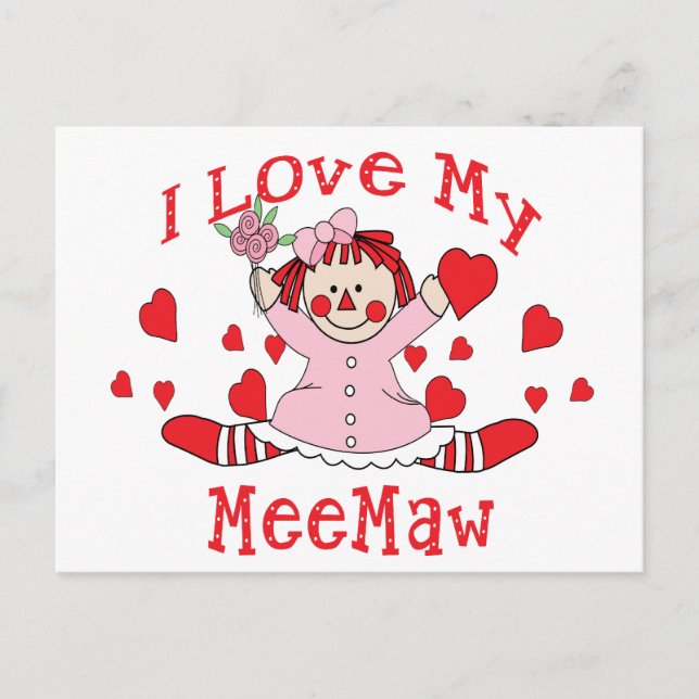 I love My MeeMaw Rag Doll & Hearts Postcard (Front)