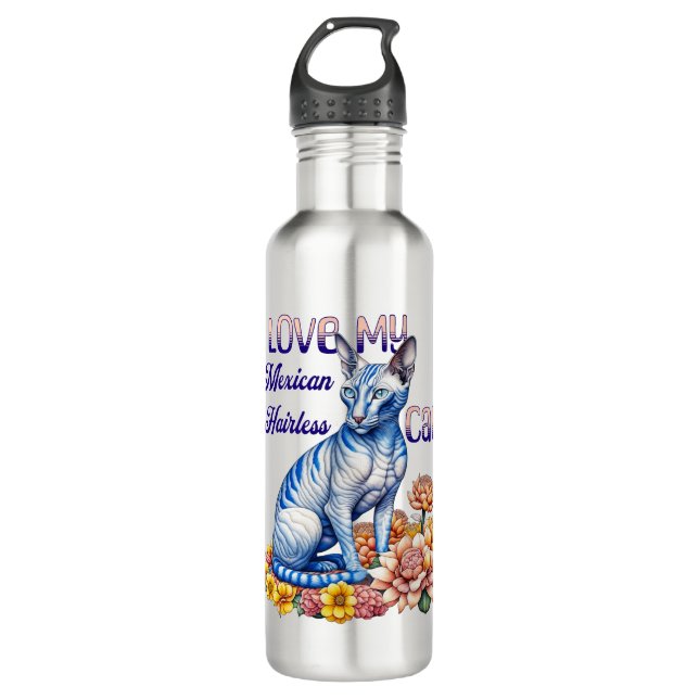 I Love my Mexican Hairless Cat Stainless Steel Water Bottle (Front)