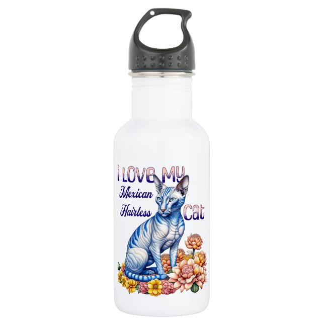 I Love my Mexican Hairless Cat Stainless Steel Water Bottle (Front)