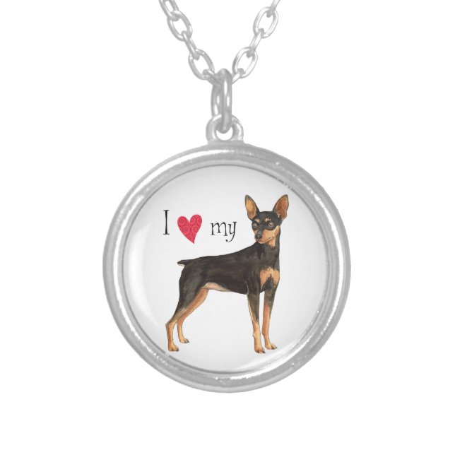 I Love my Min Pin Silver Plated Necklace (Front)