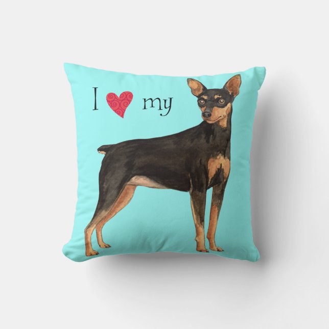 I Love my Min Pin Throw Pillow (Front)