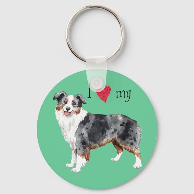 I Love my Mini American Shepherd Keychain (Front)