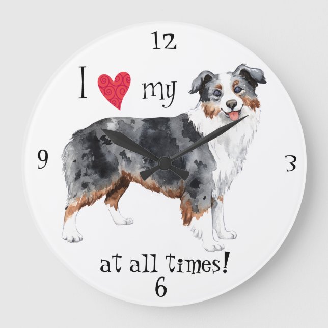 I Love my Mini American Shepherd Large Clock (Front)