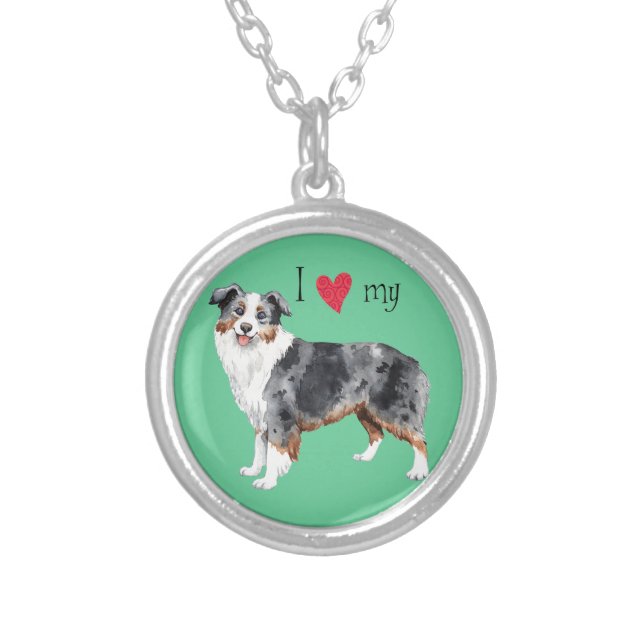 I Love my Mini American Shepherd Silver Plated Necklace (Front)