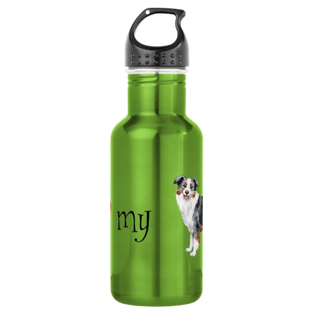 I Love my Mini American Shepherd Stainless Steel Water Bottle (Front)