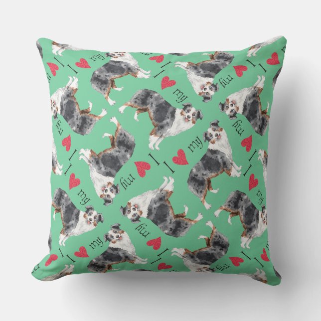 I Love my Mini American Shepherd Throw Pillow (Front)