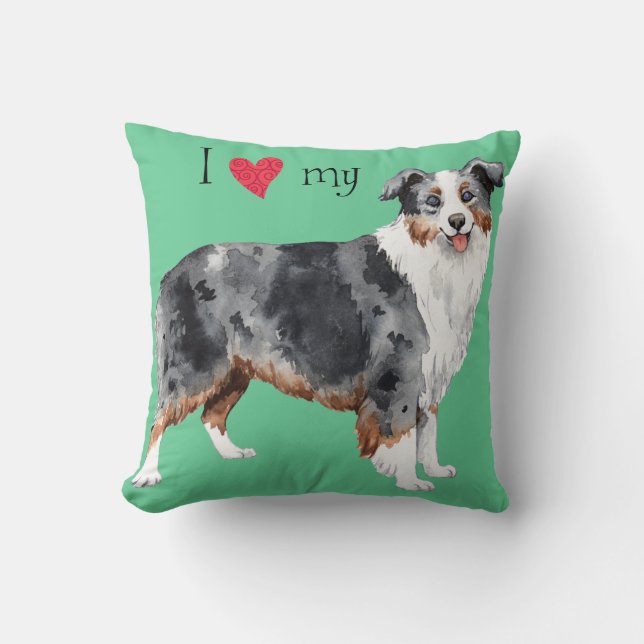 I Love my Mini American Shepherd Throw Pillow (Front)