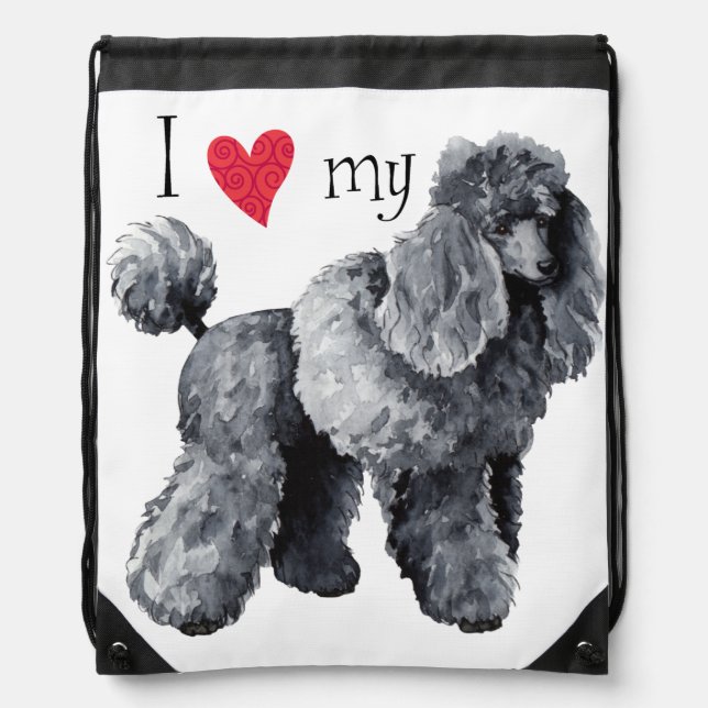 I Love my Miniature Poodle Drawstring Bag (Front)
