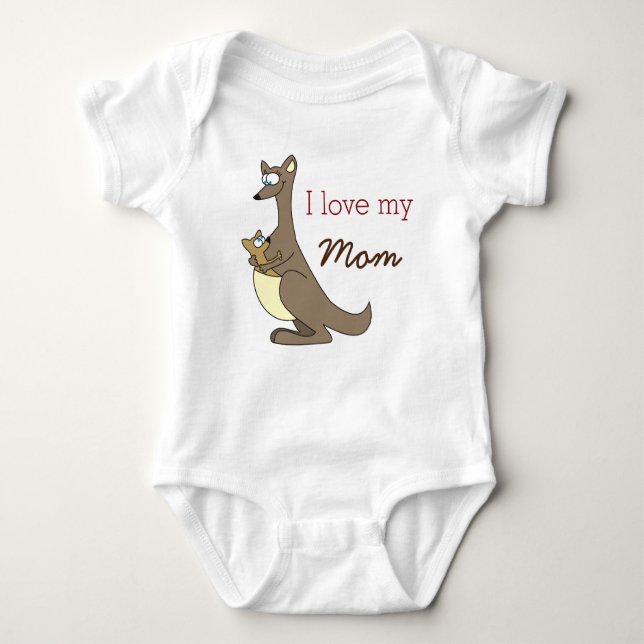 I Love My Mom Cute Kangaroos Baby Clothes Baby Bodysuit (Front)