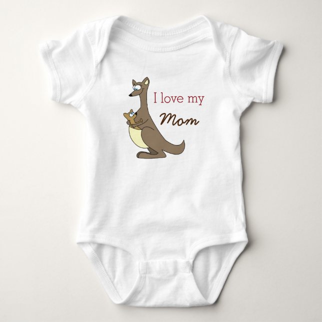 I Love My Mom Cute Kangaroos Baby Clothes Bodysuit (Front)