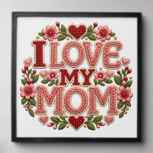 I Love My Mom Floral Heart Framed Wall Art