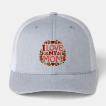 I Love My Mom Floral Heart Mesh Trucker Hat