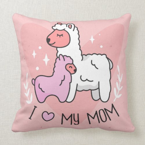 I love my Mom Llamas Throw Pillow