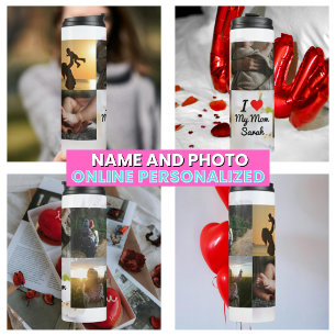 I Love My Mom Photo Collage White Flowers Thermal Tumbler