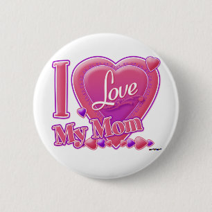 I Love My Mom pink/purple - heart Button