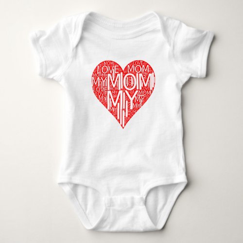 I Love My Mom Red Heart Mom Daughter and Son Baby Bodysuit