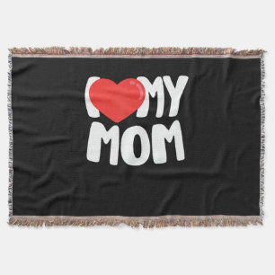 I Love My Mom TShirt with Large Red Heart Throw Blanket
