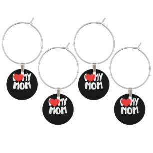 I Love My Mom TShirt with Large Red Heart Wine Charm