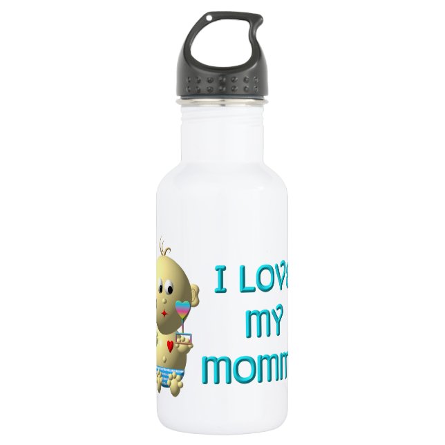 I love my mommy Bouncing Baby with Heart & Rattles Water Bottle (Front)